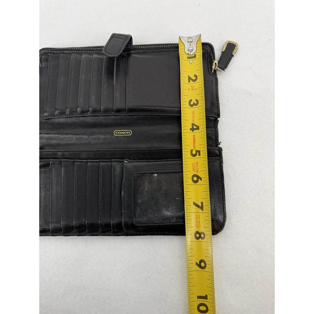 Coach Black Leather Bifold Wallet Zipper Clutch - Picture 7 of 9